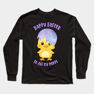 Cute Happy Easter Chick Wearing Cracked Egg Long Sleeve T-Shirt